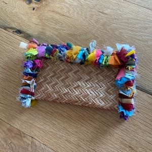 Anthropologie Rattan Bamboo India Clutch Wallet Handbag Boho Multicolor Pattern